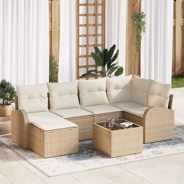 Set Divano da Giardino 7 pz Beige polyrattan 3346121