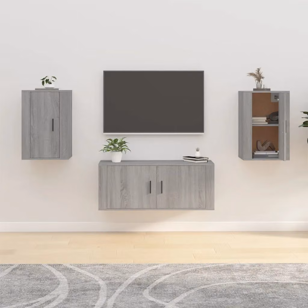 Set di 2 mobili porta TV da parete vidaXL in legno MDF, colore grigio, L 40 cm x P 34,5 cm x H 60 cm