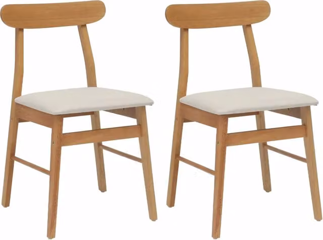 Set di 2 sedie da pranzo in legno di gomma con seduta in tessuto beige – 1