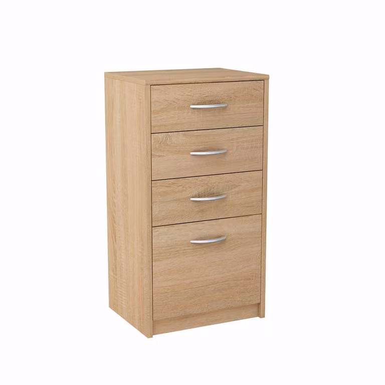 Comodino Meblando con 4 cassetti, altezza 85 cm, larghezza 45 cm, profondità 35 cm, ideale per soggiorno, ingresso, come mobiletto contenitore o credenza, finitura rovere Sonoma