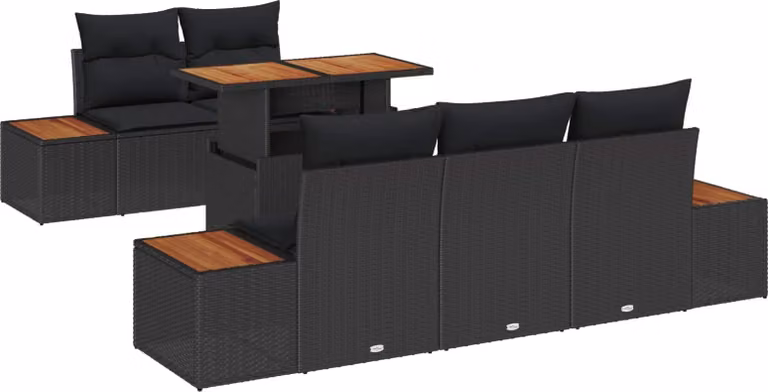 Set Divano da Giardino con archiviazione 6 pcs Nero Poly Rattan
