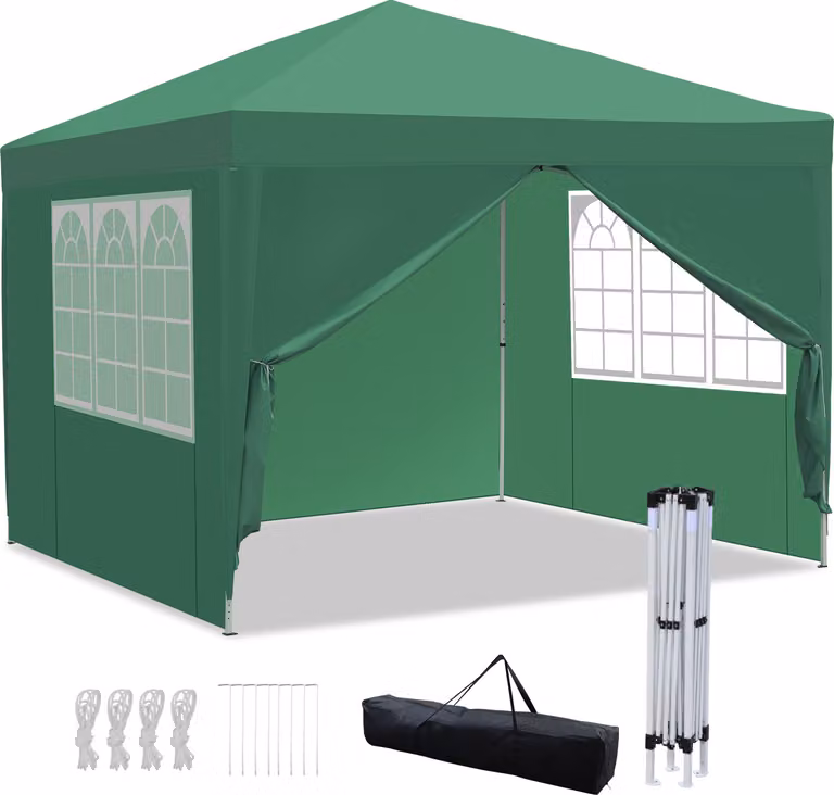 Clanmacy gazebo pieghevole 3x3m verde con pareti laterali tenda per feste protezione UV regolabile in altezza con borsa per il trasporto, per il campeggio all'aperto in giardino