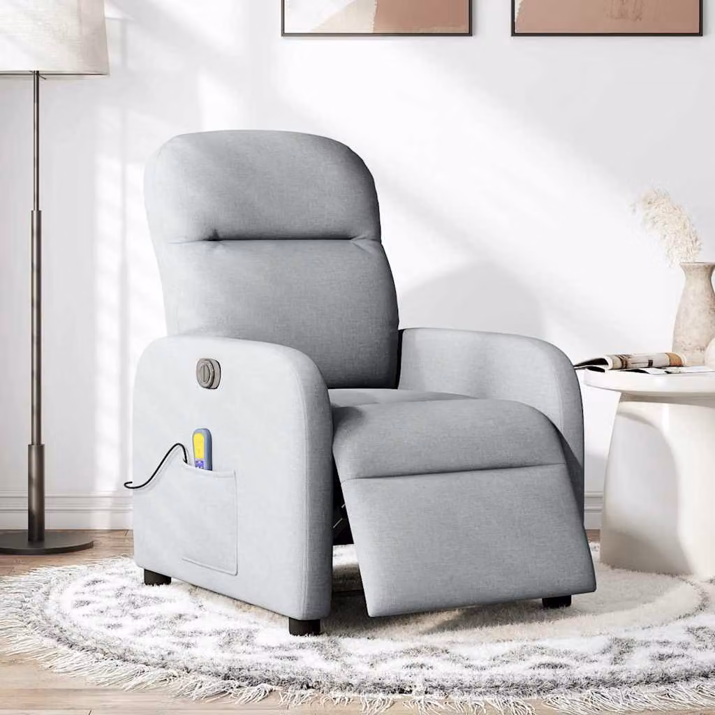 vidaXL Poltrona Reclinabile Massaggio Elettrica Grigio Chiaro Tessuto
