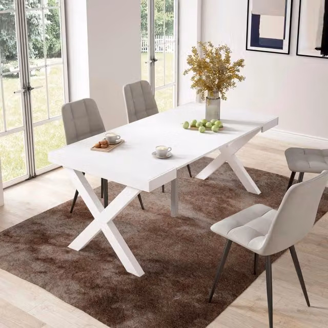 Consolle allungabile, 58 fino 180x90x73cm, Per 8 persone, Gambe in legno, Bianco RF2771