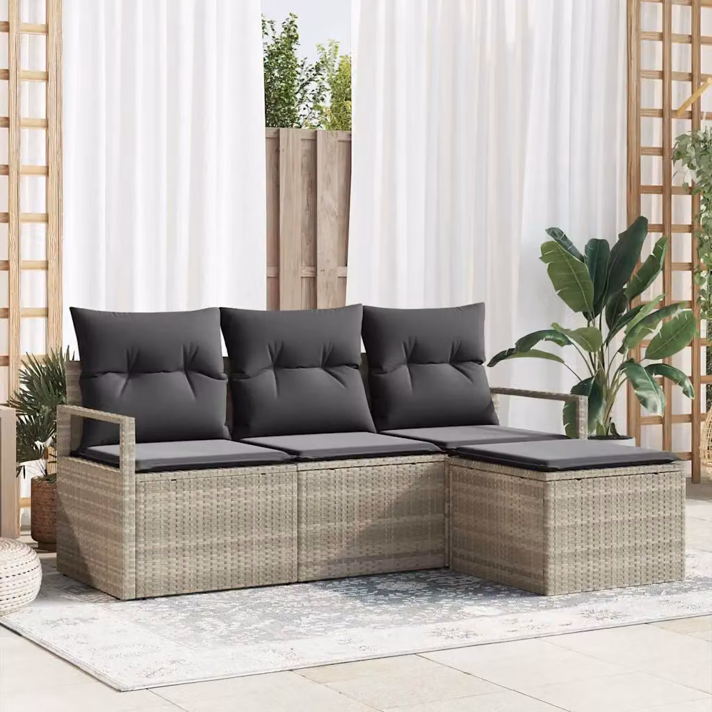 Set di divani da giardino vidaXL a forma di L con cuscini, colore grigio – 1