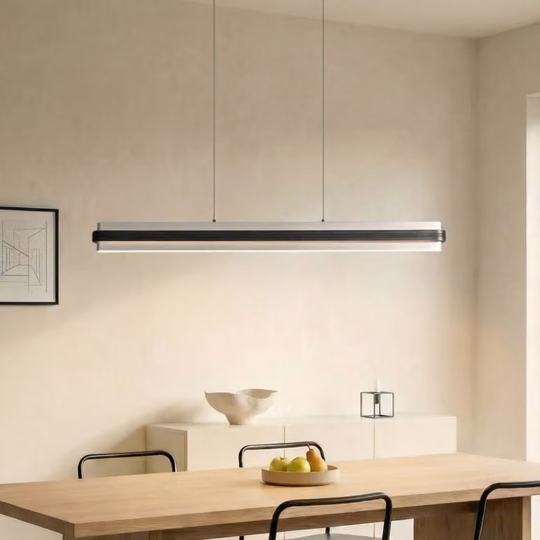 Lucande lampada LED a sospensione Tarnin, nero/nichel, 98 cm Tarnin Lucande, dimmerabile, Nero, Soggiorno / Sala da pranzo, Metallo, Moderno