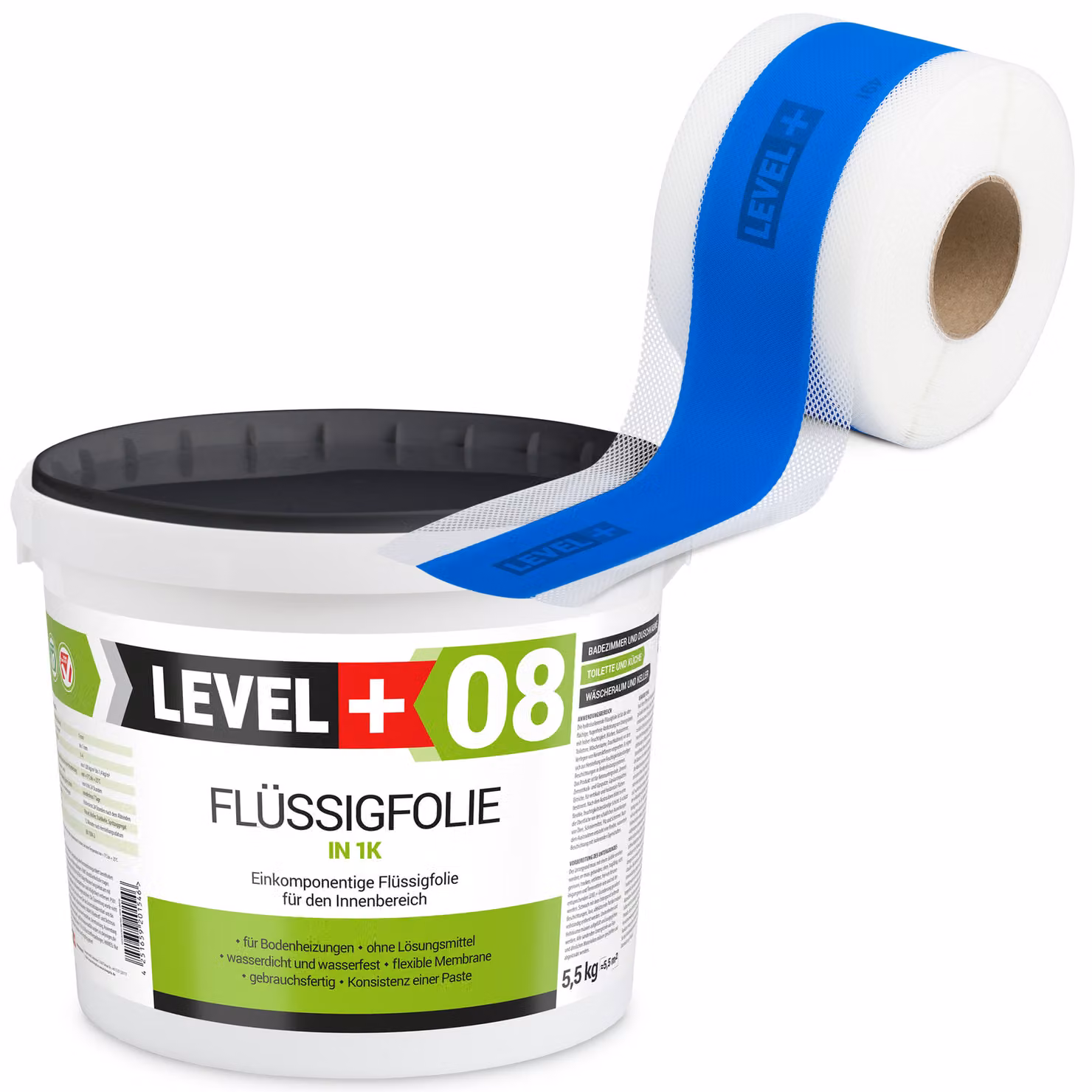 Kit di impermeabilizzazione Pellicola liquida 5,5 kg Nastro di tenuta 10mb LEVEL+ SET298