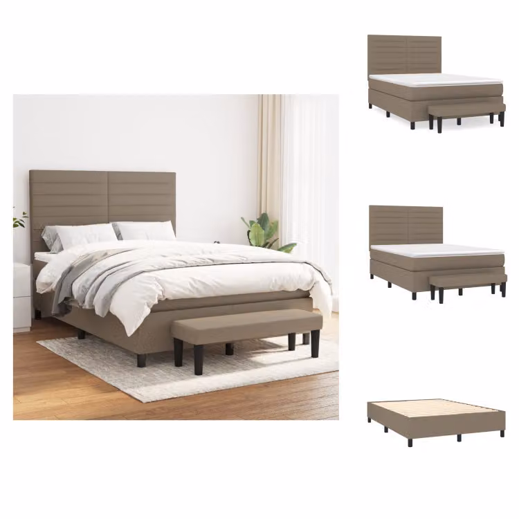 vidaXL Letto a molle con materasso in tessuto taupe 140x190 cm - Letti e strutture letto