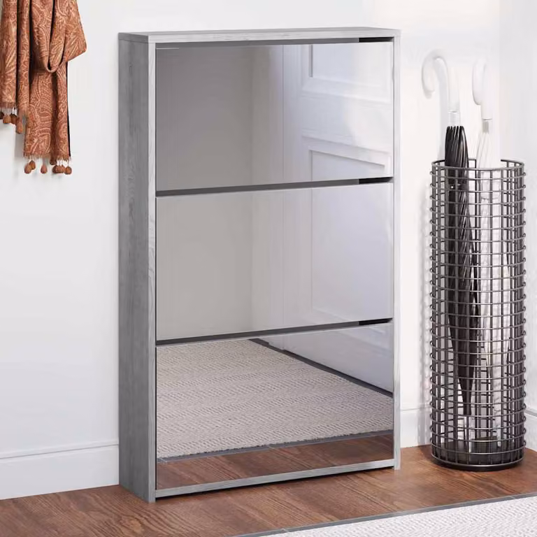 Scarpiera con specchio vidaXL a 3 livelli, Grigio, L: 63 cm, P: 17 cm, H: 102,5 cm