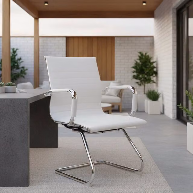 Sedia da ufficio e sala d'attesa Dfusett con braccioli, seduta ergonomica moderna in bianco, L: 62 cm, P: 54 cm, H: 89 cm – 1