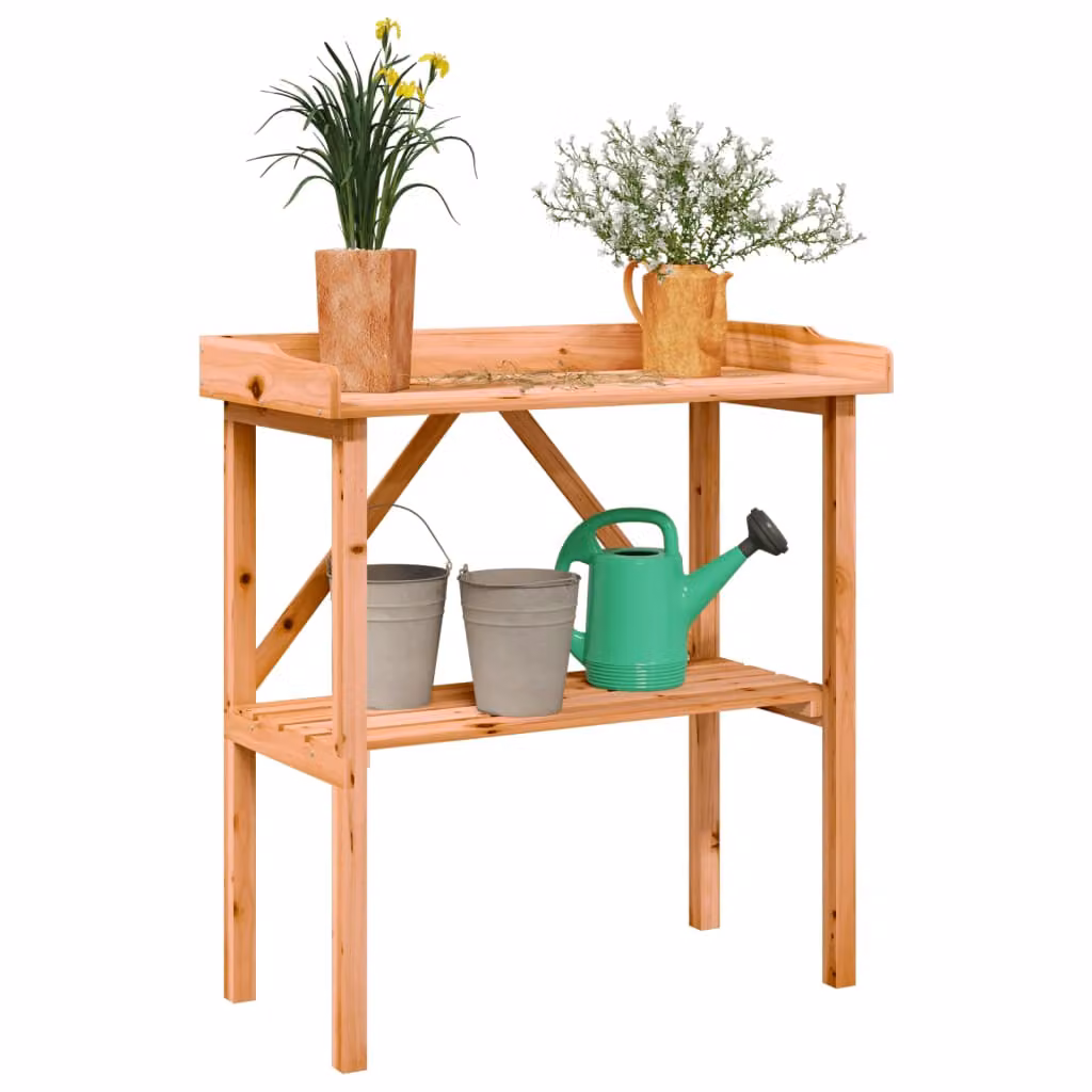 vidaXL Tavolo per piante in legno di abete massello marrone, stile rustico, L 78 cm x P 38 cm x H 82,5 cm