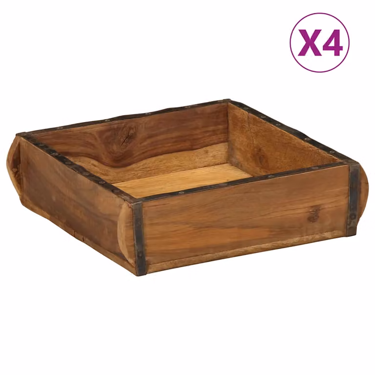 Set di 4 vassoi rettangolari vidaXL in legno massello marrone L: 31 cm, P: 29 cm, H: 10 cm