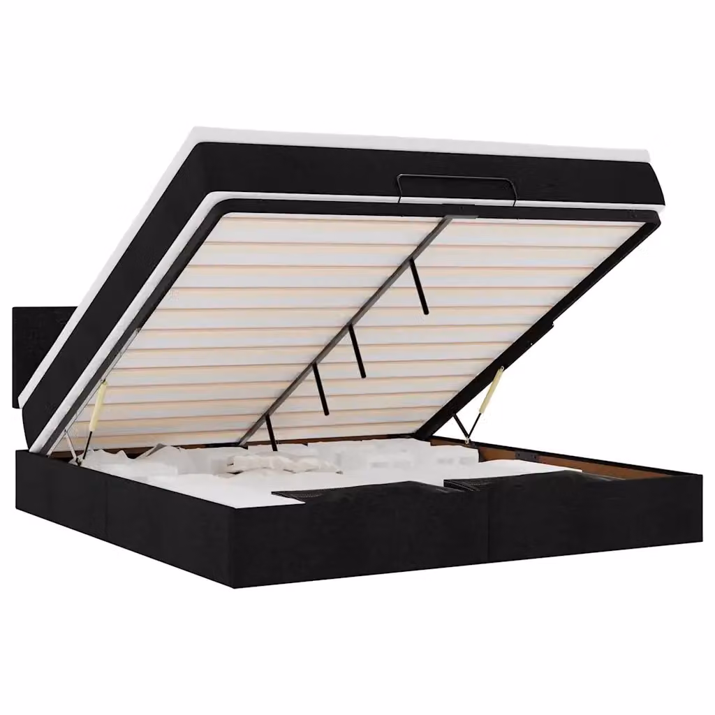 Letto con contenitore a sollevamento e materasso vidaXL in tessuto nero e bianco L: 160 cm, P: 200 cm, H: 203 cm – 2