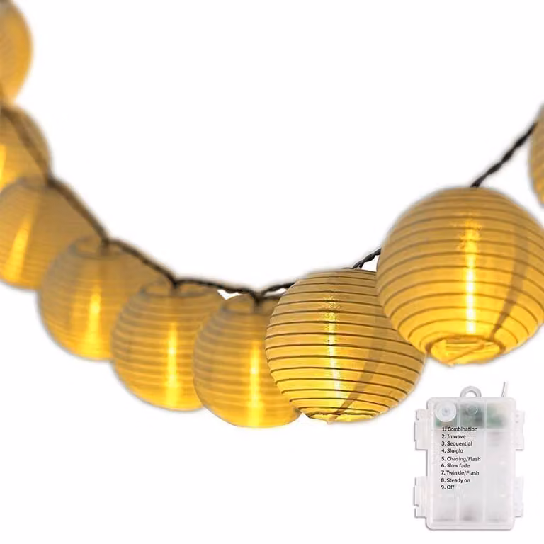 SALCAR, 10 metri, catena luminosa a LED con lanterne, alimentata a batteria, 40 lanterne LED, ideale per l'illuminazione esterna di giardino, terrazza, cortile e casa. Luce calda. Dimensioni: 10 metri, alimentazione a batteria
