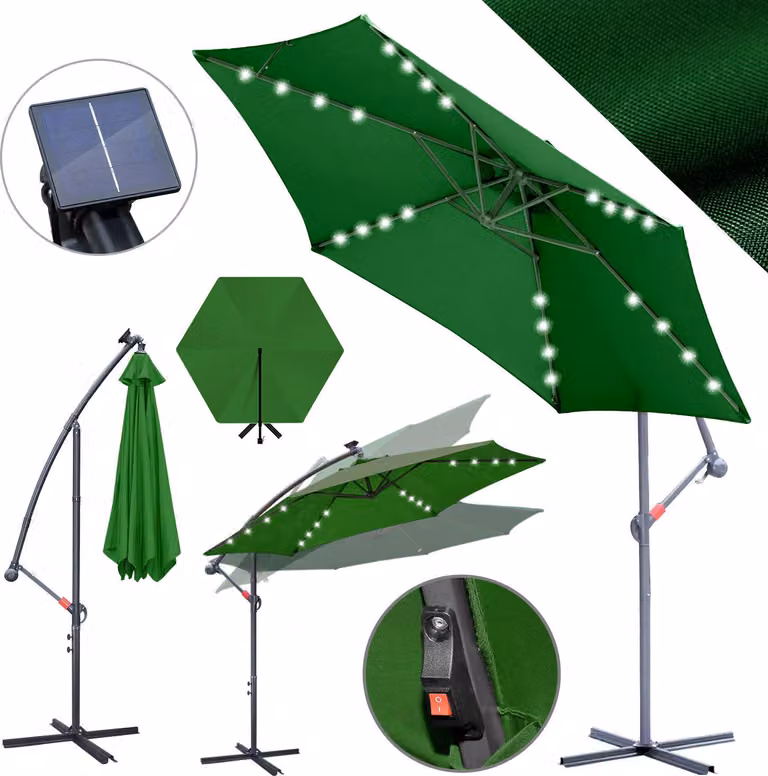 Ombrellone Izrielar 3 m verde con LED – Per giardino, terrazza e serate rilassanti all'aperto