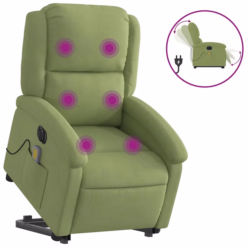 Poltrona Alzapersona Elettrica con Massaggio vidaXL in Velluto Verde con Braccioli – 2