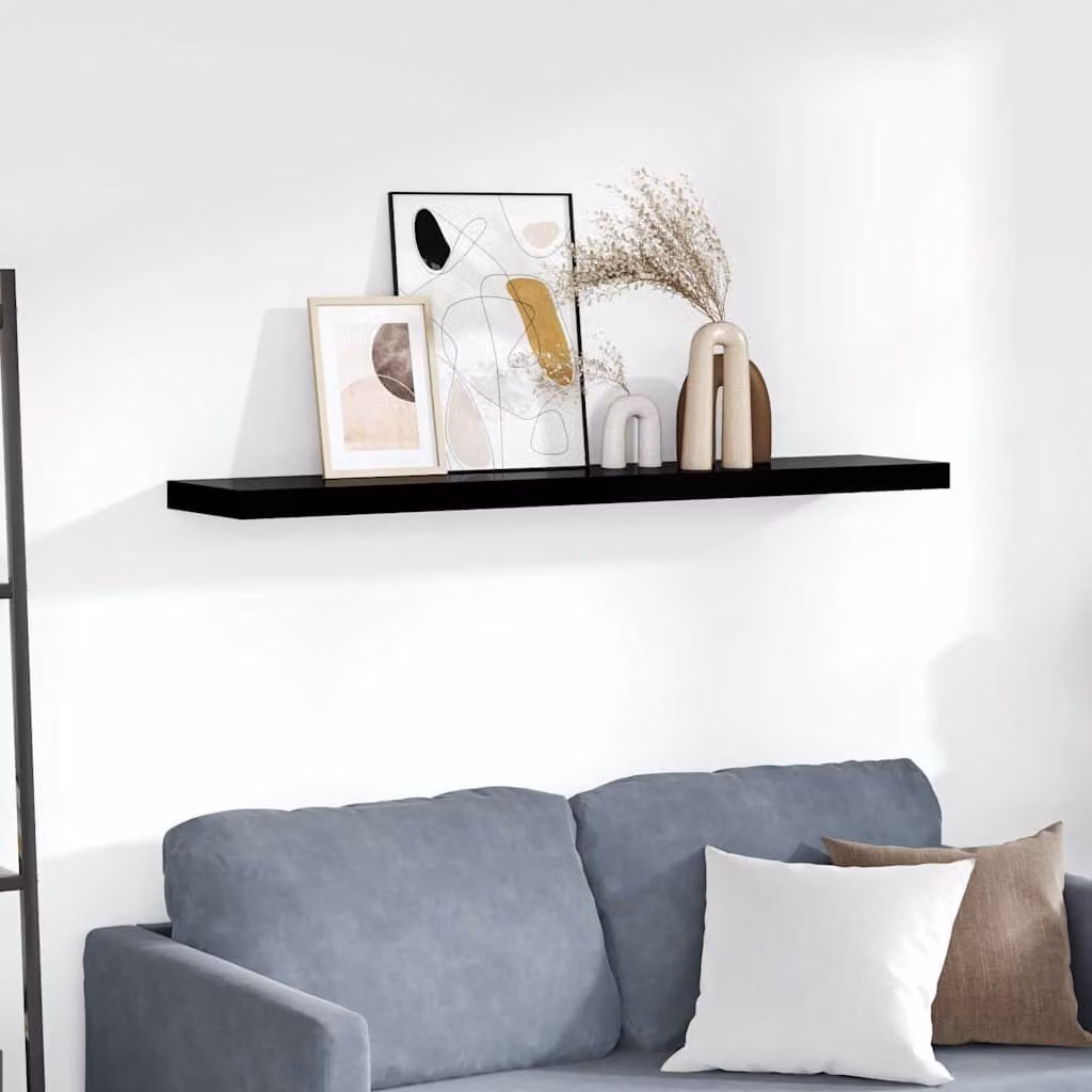 Scaffale a Parete vidaXL Nero Lucido in MDF e Metallo L: 120 cm, P: 23,5 cm, H: 3,8 cm