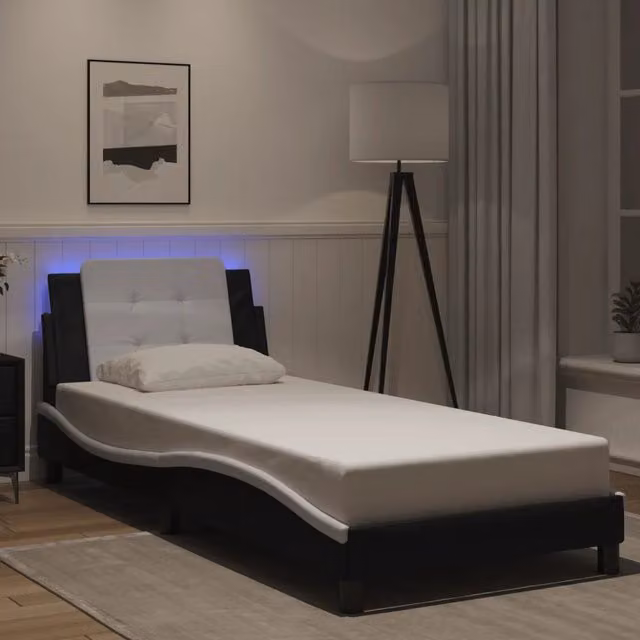 Struttura Letto Zadar Design Mania con LED e Porta USB, Nero e Bianco, 90x190 cm – 1