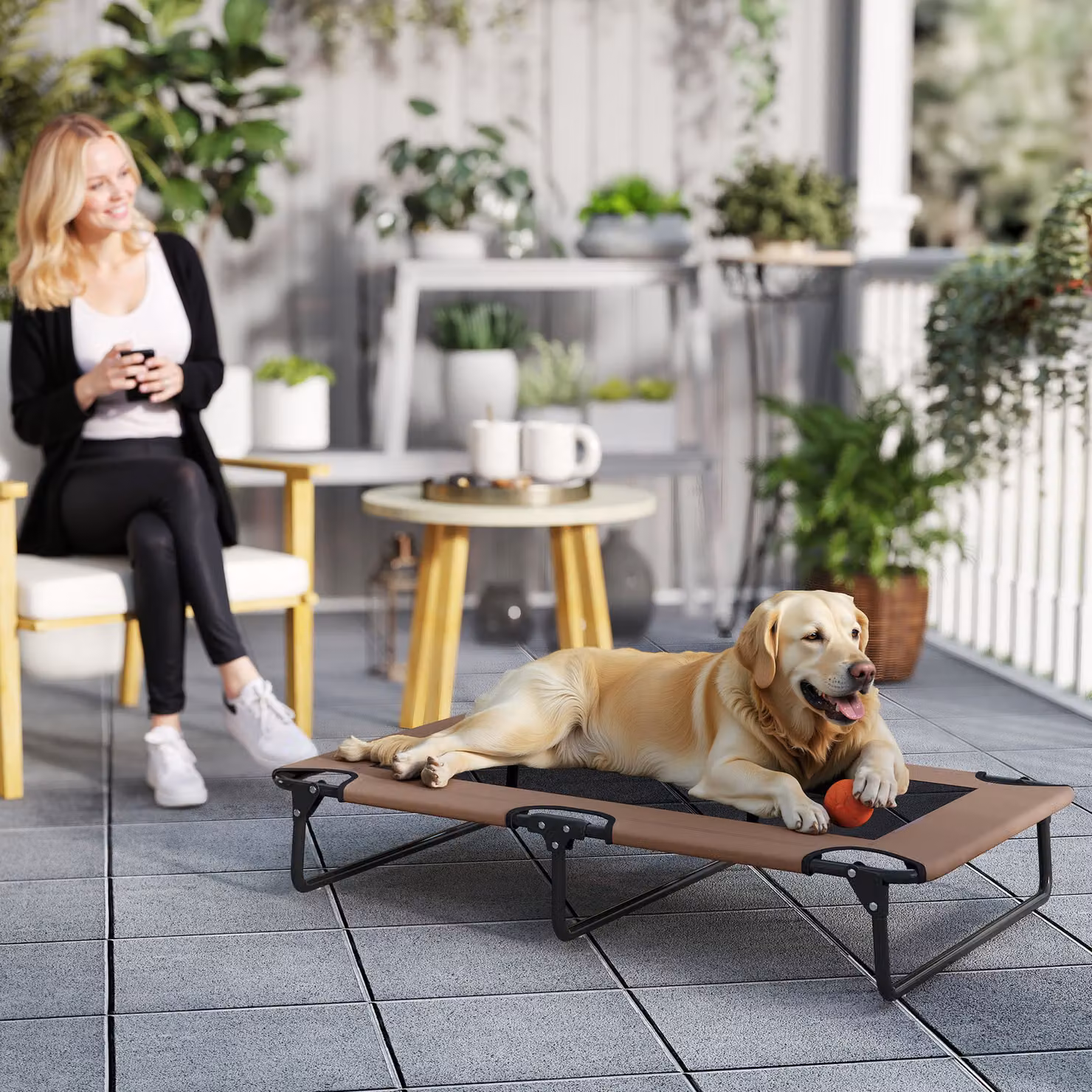 Letto per cani grandi PawHut pieghevole con tessuto a rete, marrone, L: 107 cm, P: 61 cm, H: 20 cm – 2