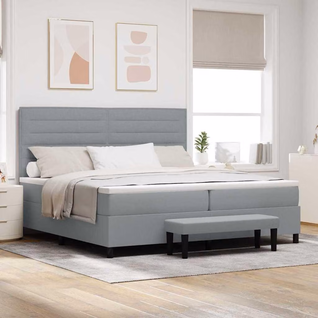Maison Exclusive - Letto boxspring con testiera grigio chiaro 200 x 200 cm in tessuto