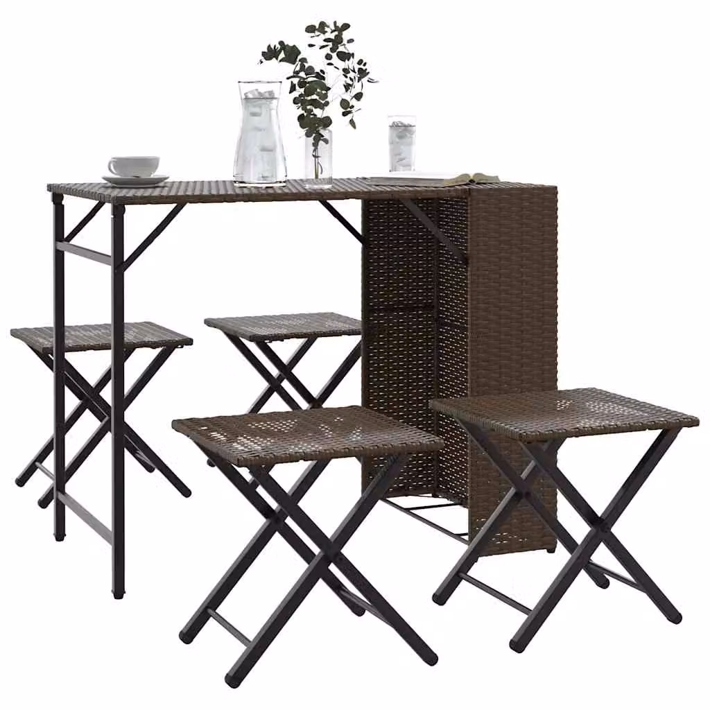 Set da campeggio da giardino pieghevole vidaXL in 5 pezzi in polyrattan marrone