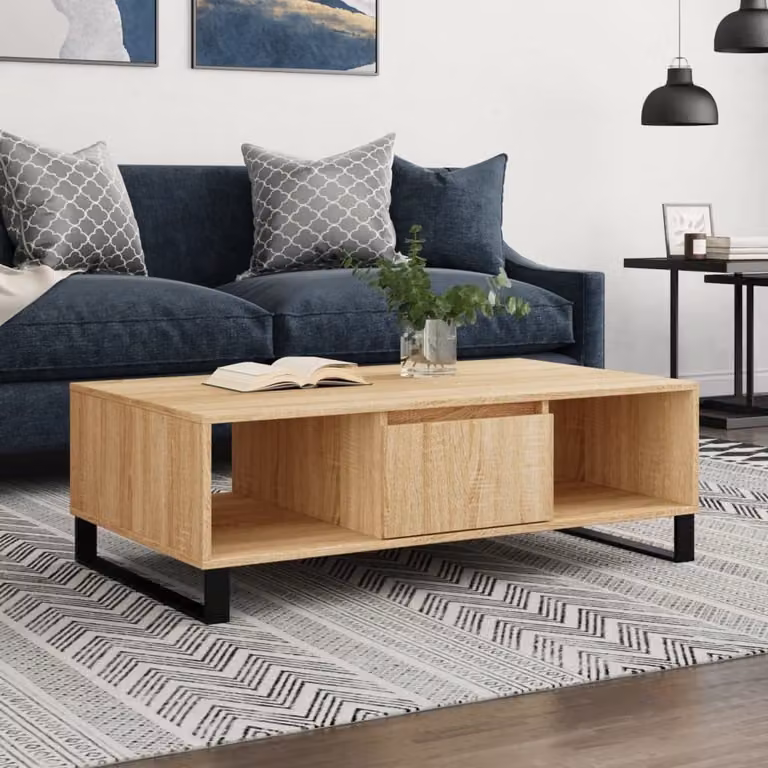 The Living Store tavolino in rovere Sonoma 104x60x35 cm materiale a base di legno