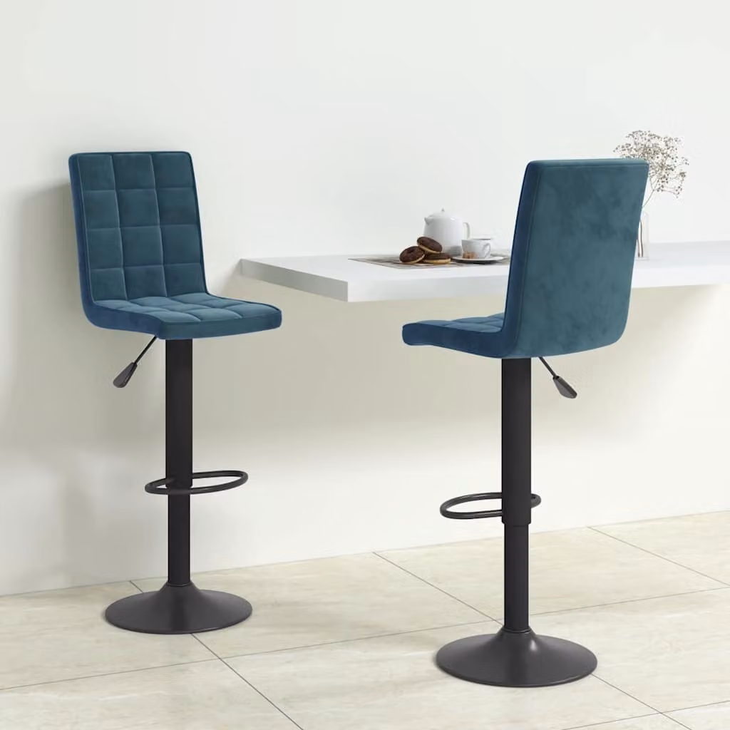 Set di 2 sgabelli da bar vidaXL in velluto blu con base girevole a 360 gradi, Altezza: 110 cm, L/P/H: 40 x 40 x 110 cm – 1
