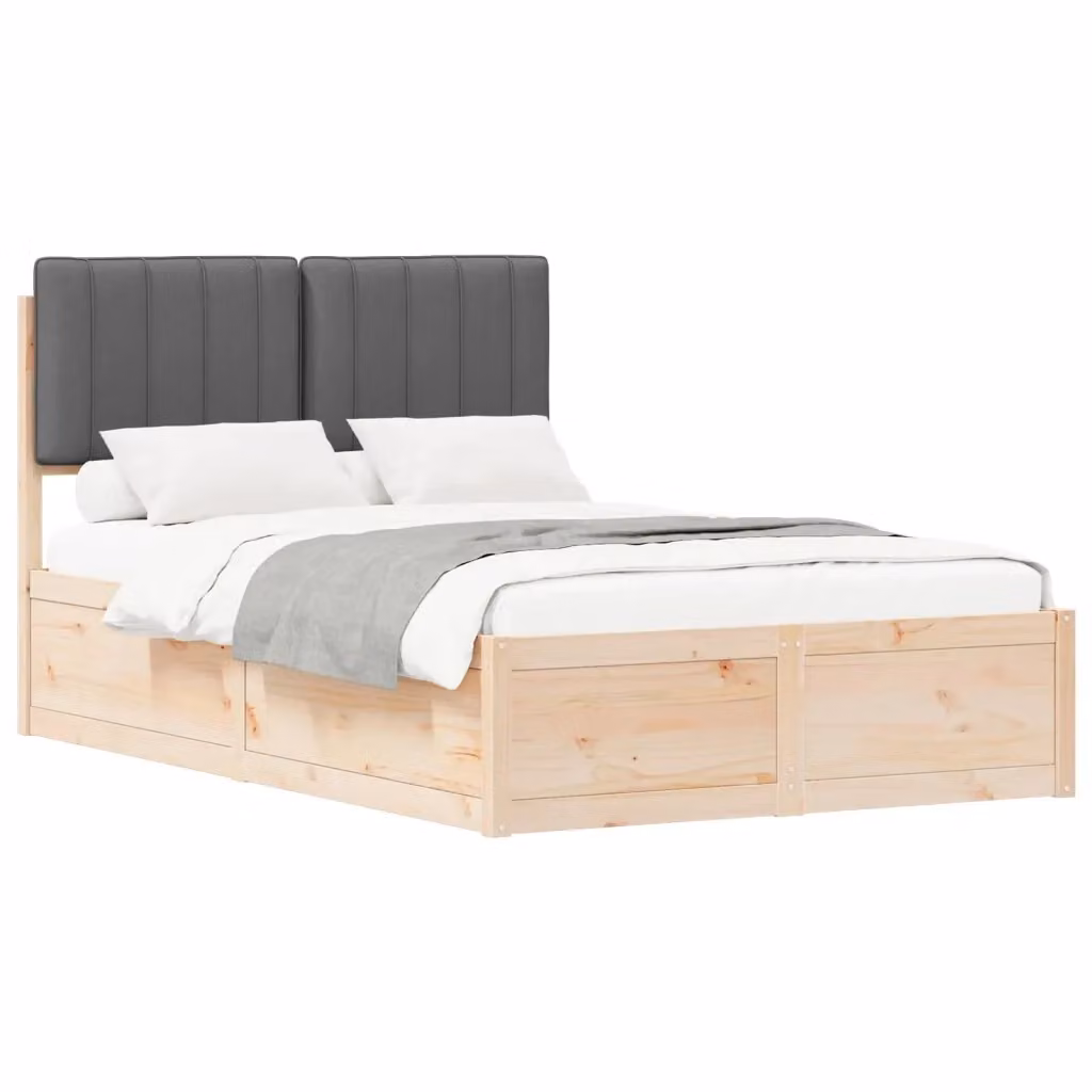 Letto con Testiera Rivestita vidaXL in Legno di Pino e Tessuto Grigio L 120 x P 200 cm – 2