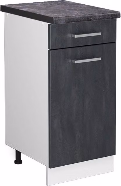Mobiletto base per cucina Vicco R-Line con ante a battente, Calce nera/Bianco/Antracite, L: 40 cm, H: 81,6 cm, P: 60 cm