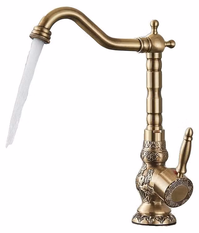 Miscelatore per lavabo, da montare a parete, monocomando, in ottone anticato, modello alto