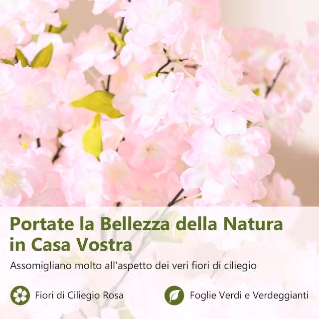 Set di 2 Alberi di Ciliegio Artificiali COSTWAY con Fiori Rosa e Foglie Verdi, Altezza: 150 cm