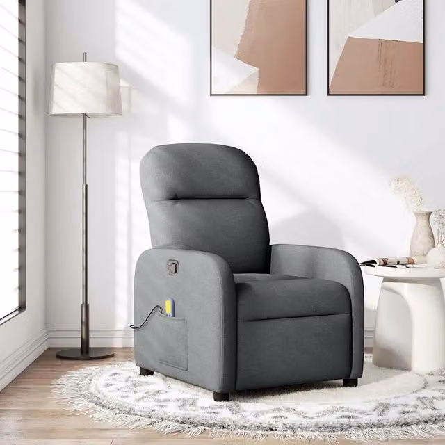 Poltrona reclinabile relax vidaXL in tessuto grigio con braccioli e leva manuale
