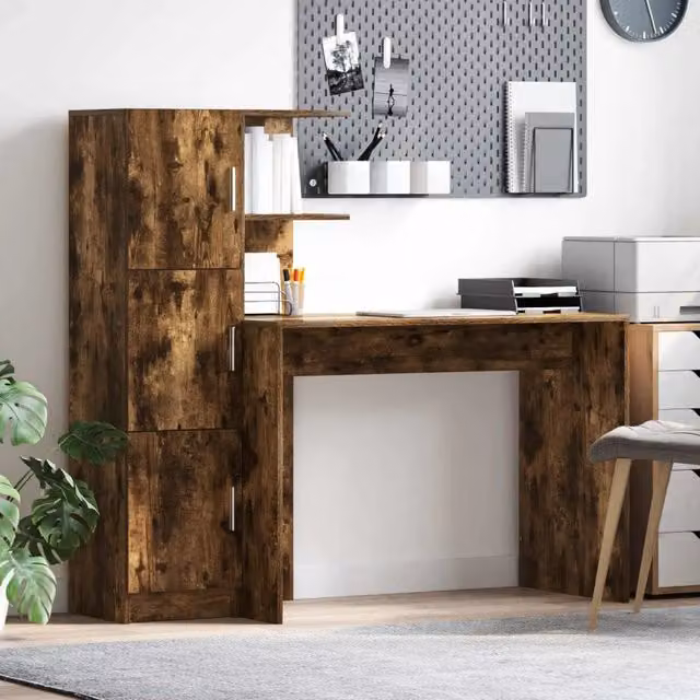Set di 2 Scrivanie Moderne vidaXL in Rovere Marrone L: 133,5 cm, P: 50 cm, H: 124 cm