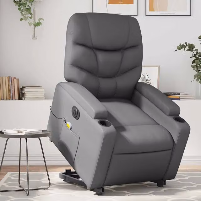 Poltrona Alzapersona Elettrica Reclinabile vidaXL in Similpelle Grigio con Braccioli – 1