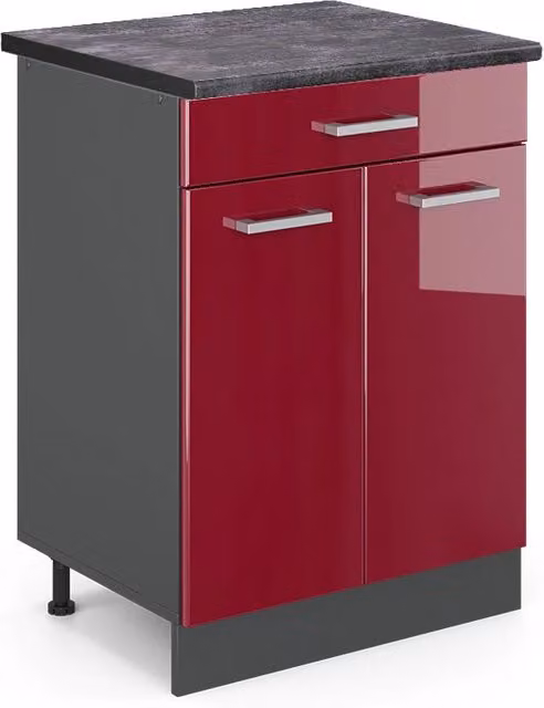 Mobiletto base per cucina R-Line Rosso lucido/Antracite 60 cm, PL Antracite Vicco