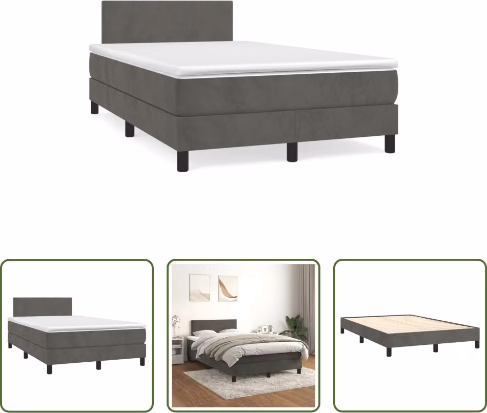 The Living Store Letto a molle con materasso grigio scuro 120x190 cm in velluto
