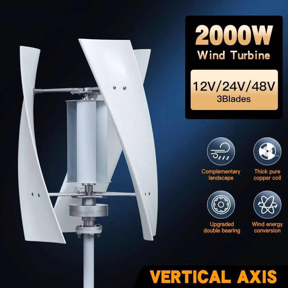 Turbina eolica verticale - Turbina eolica orizzontale - Mini generatore eolico - Turbina per sfruttamento dell'energia eolica - Potenza: 2000W - Tensione: 24V