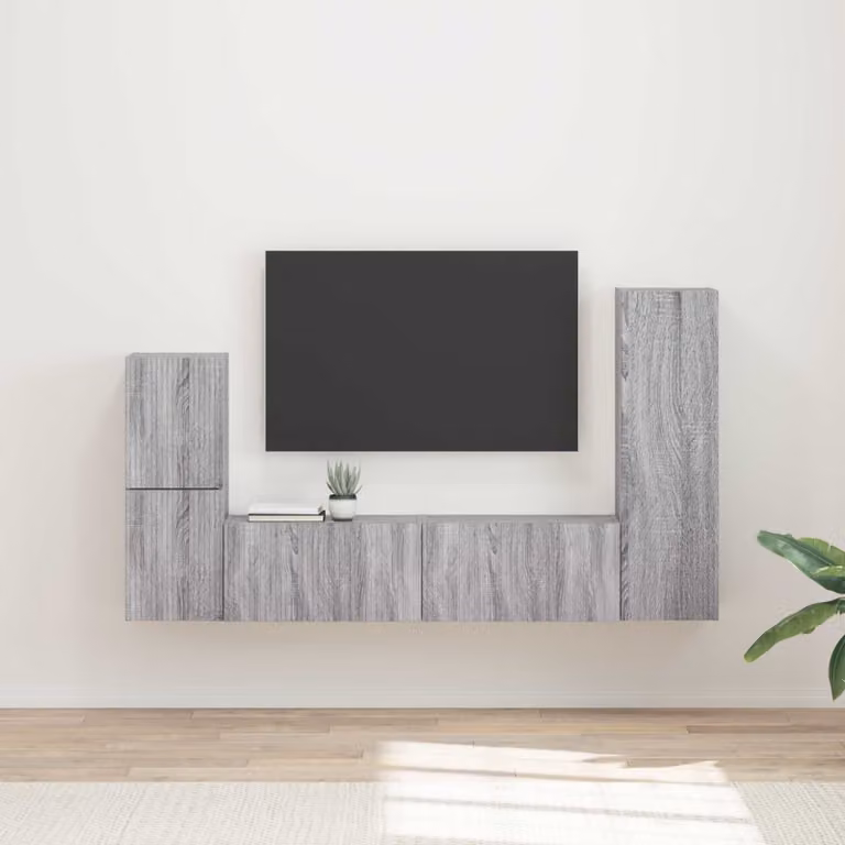 Set mobile TV moderno vidaXL da 4 pezzi in legno e MDF Grigio per soggiorno