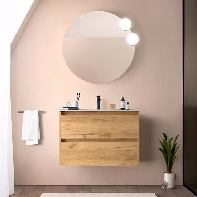 Mobile bagno sospeso Gaya in rovere con lavabo ad incasso, colore marrone