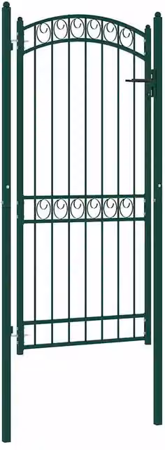 Cancello singolo per recinzione vidaXL in acciaio con parte superiore ad arco, colore verde, L: 100 cm, H: 136 cm