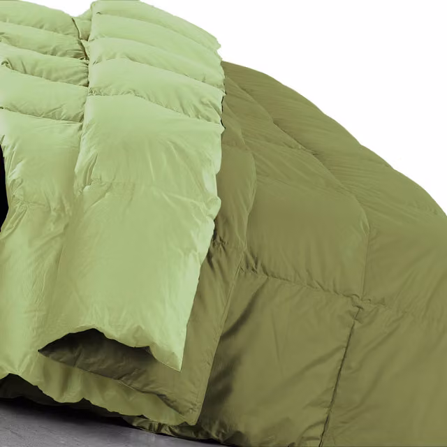 Trapunta in piuma e duna DaunenStep modello Bosco Incantato, bicolore verde, traspirante e termoregolatrice per adulti