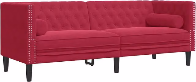 Divano | Divano da soggiorno | Sofa Chesterfield con Rinforzi 3 Posti Rosso Vino in Velluto