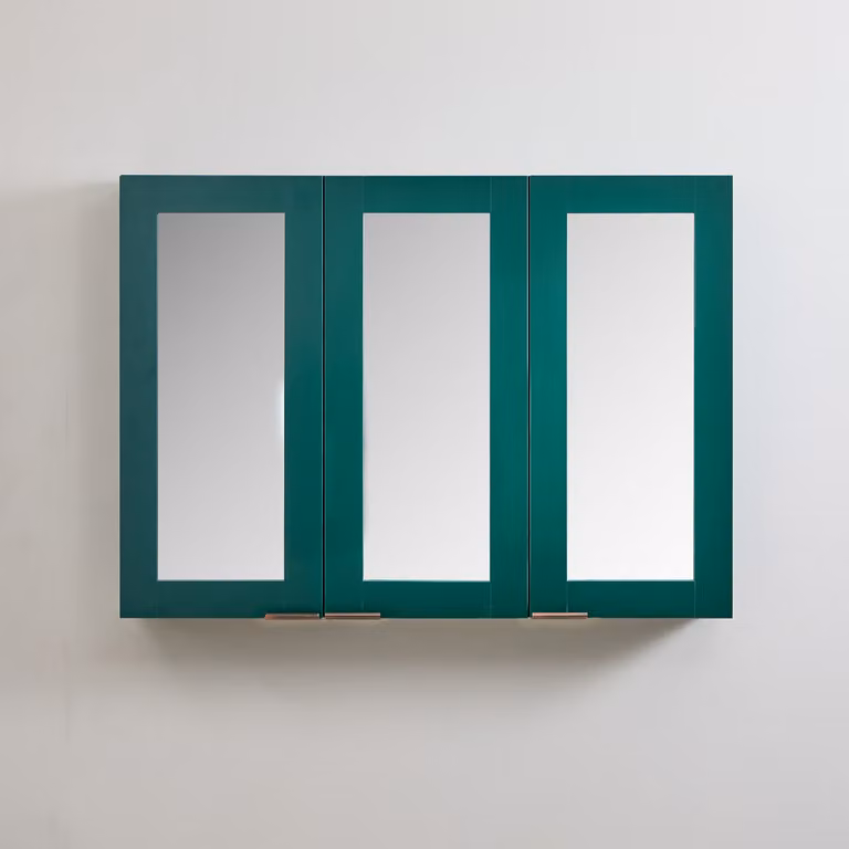 Mobiletto a Specchio da 600mm x 650mm Verde Scuro - Completo di Maniglie con Impugnature a Dito in Bronzo Spazzolato - Cluo