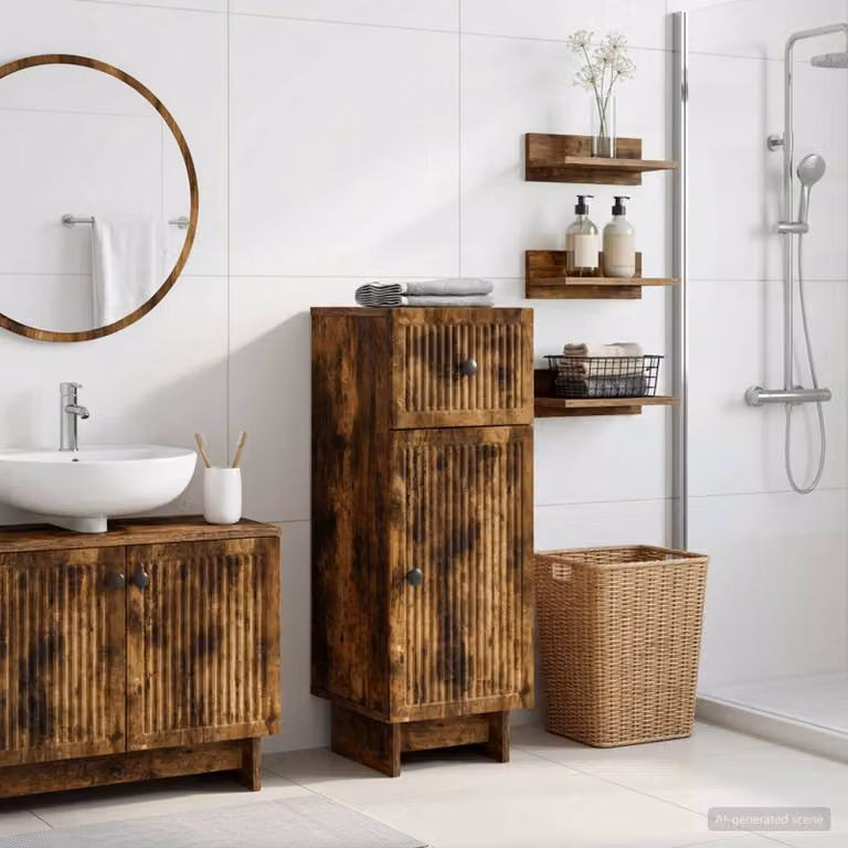 Mobiletto da Bagno Moderno vidaXL EDE Rovere Fumo, L/P/H: 30 x 31 x 80 cm