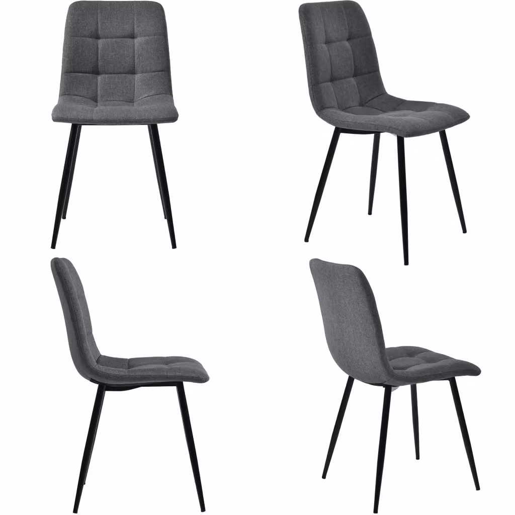 Set di 4 sedie da pranzo OKWISH in lino grigio con schienale ergonomico e gambe in metallo per cucina e soggiorno – 2