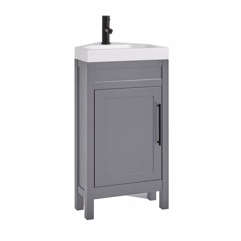 Mobile Bagno Angolare Grigio Chiaro da 450mm con Lavabo e Maniglia Moderna con Barra a T Nera - Warwick