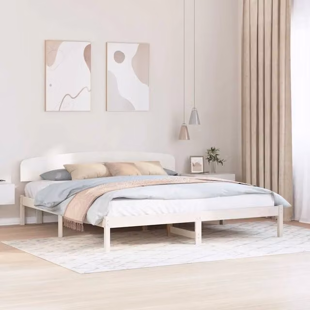 Struttura del letto Bianco 200 x 200 cm Pino massello 872051