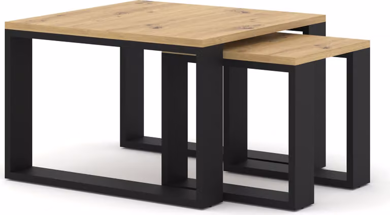 Tavolino doppio Nuka M 60x60 cm Rovere artigianale / nero Tavolino laterale Tavolino pieghevole