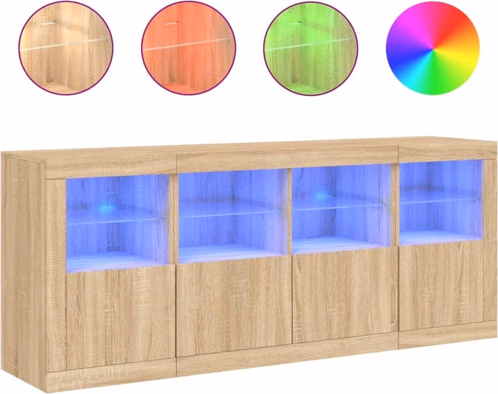 Credenza con Luci LED Rovere Sonoma 163x37x67 cm