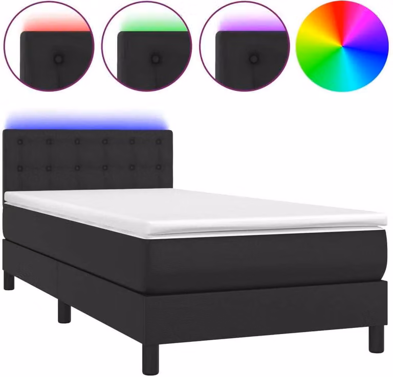 Giroletto a Molle con Materasso e LED Nero 90x200 cm Pelle finta